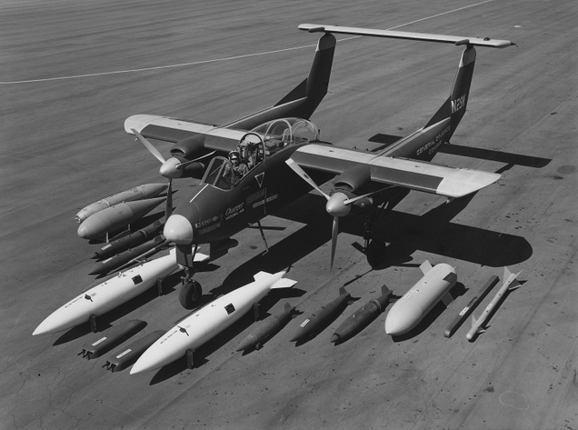 The Charger was capable of carrying a wide assortment of ordnance and stores. Note the machine gun pods ahead of the nose, and the lengthened wingtips. (SDASM)